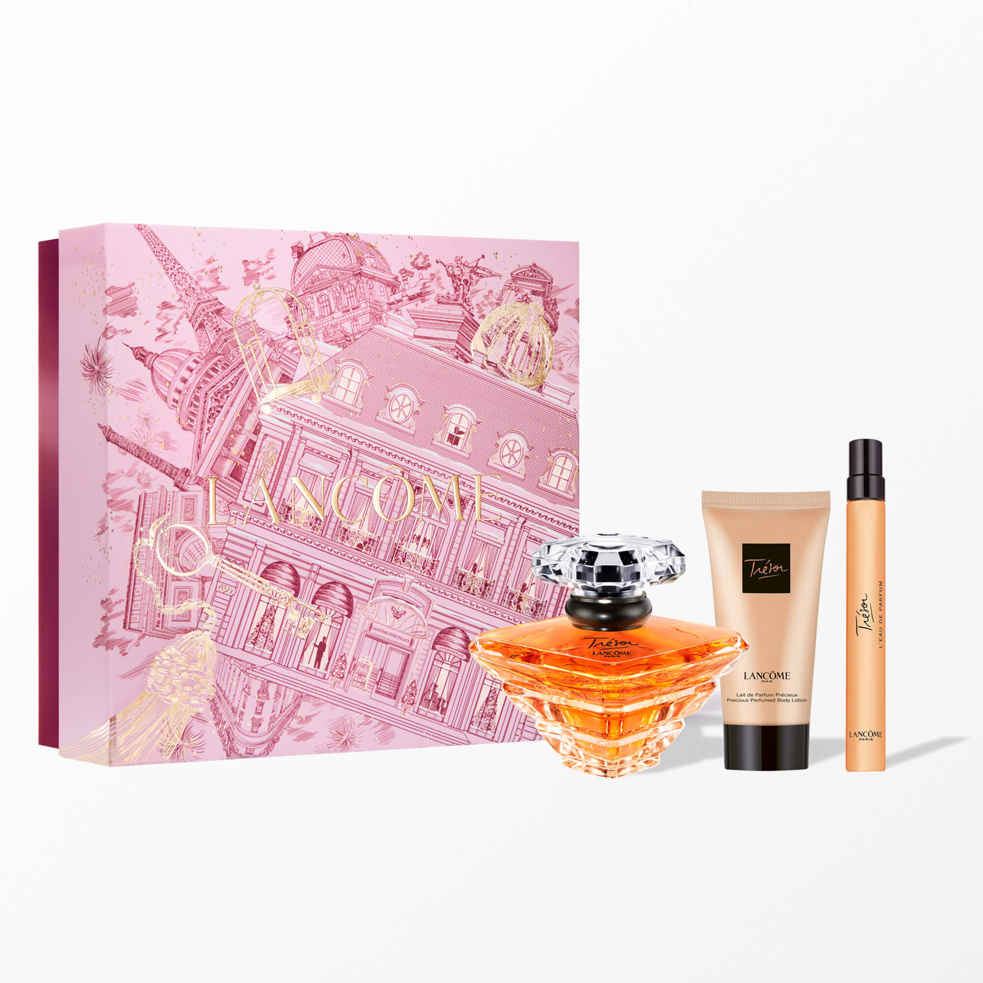 cofre de regalo Tresor que contiene: TRESOR EDP 100ML - TRESOR EDP 10ML - LOCION CORPORAL TRESOR 50ML