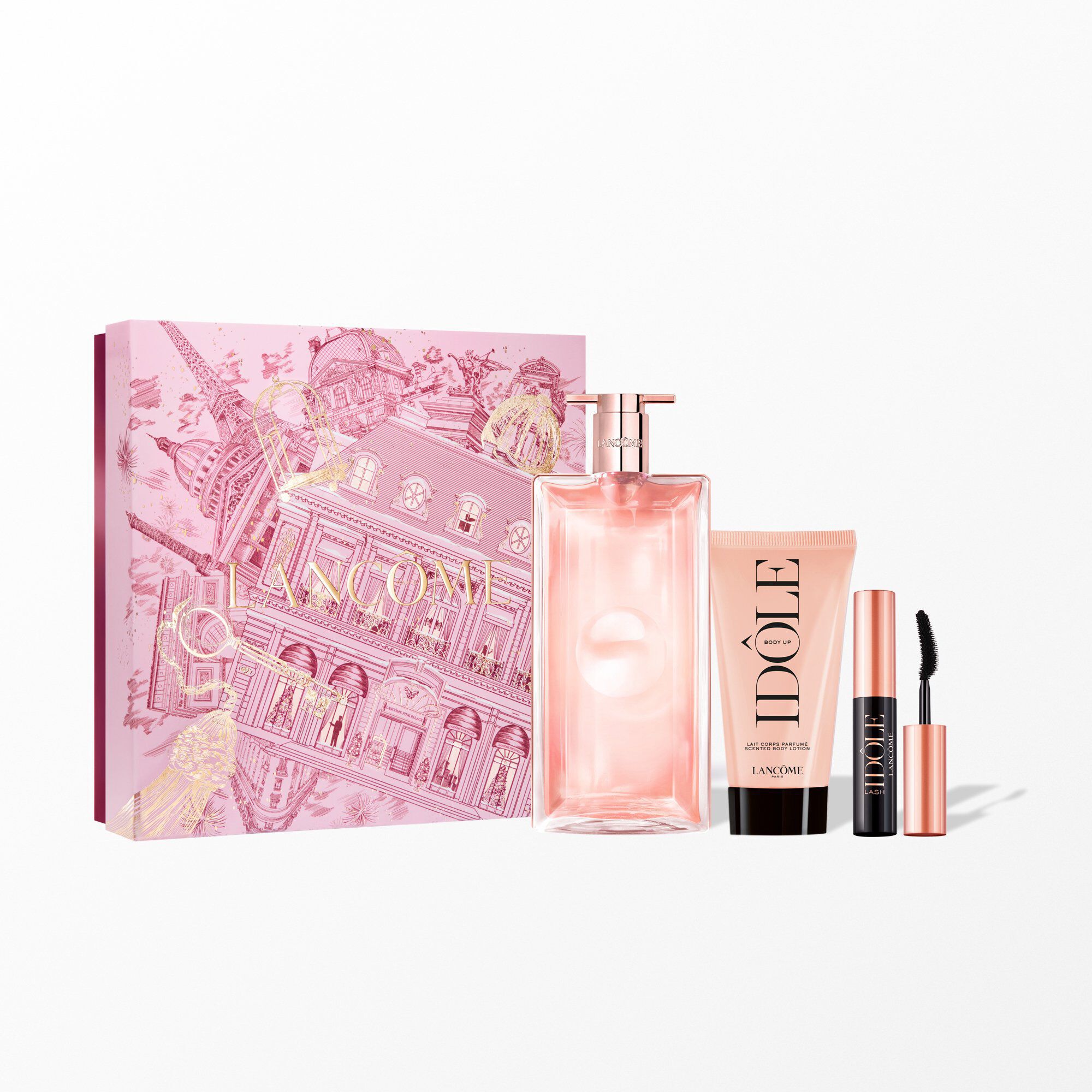 Cofre navideno Idole que contiene: IDOLE EDP 50ML - LOCION CORPORAL IDOLE 50ML - MASCARA DE PESTANAS IDOLE MINI 2.5ML