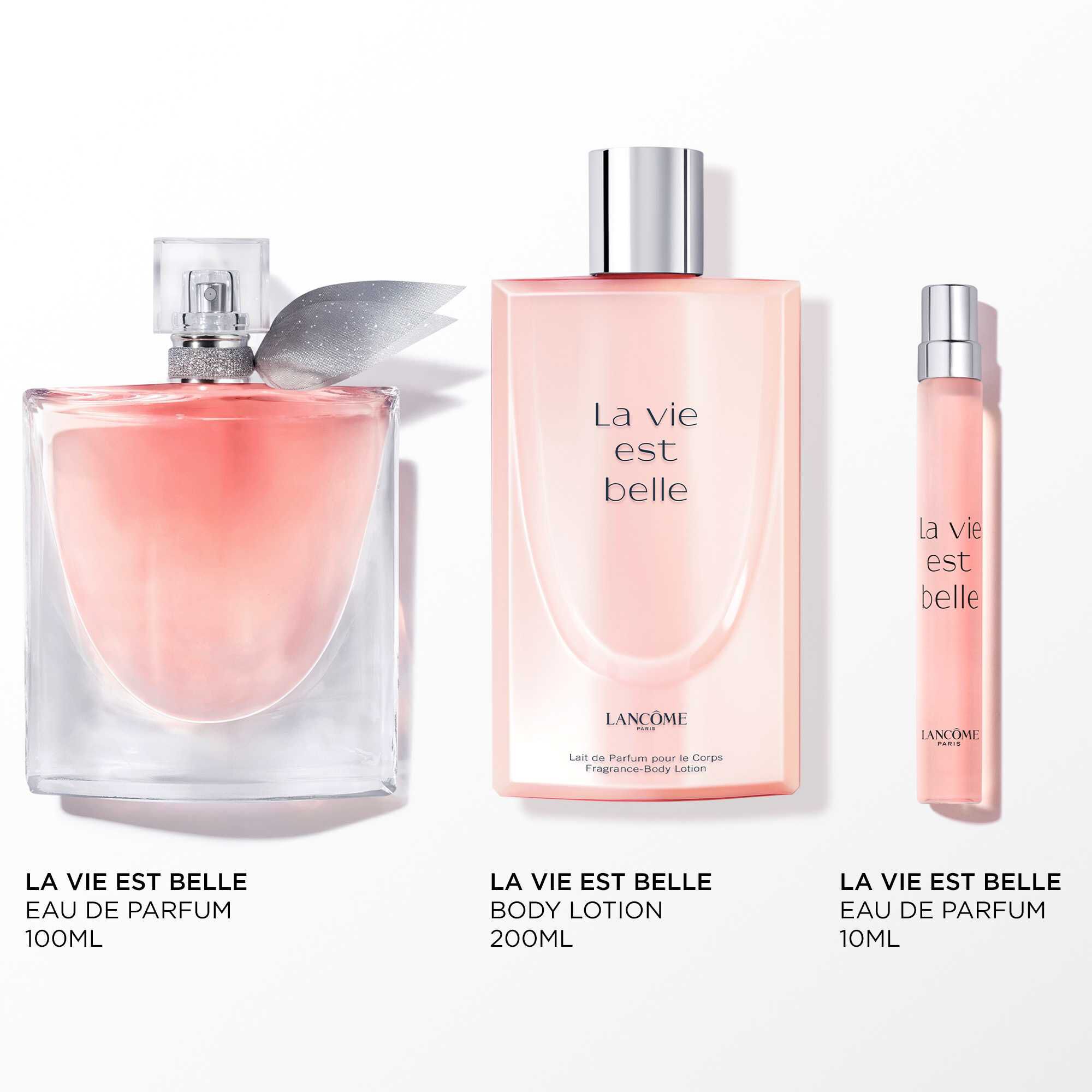 Imagen de los siguientes productos sobre fondo blanco: La Vie Est Belle EDP 100ML - LA VIE EST BELLE EDP 10ML - LA VIE EST BELLE Locion corporal 200ML