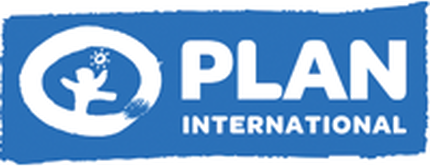 Logotipo de Plan International, que presenta un simbolo estilizado de un arbol y el texto en azul.