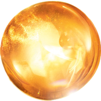 Esfera dorada brillante con un efecto de luz y destellos, creando una atmosfera magica y enigmatica.