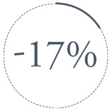 Texto en circulo que indica un descuento del 17%.