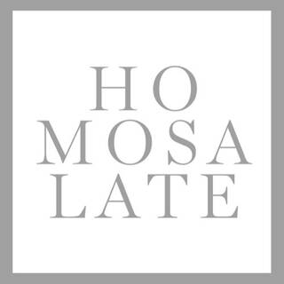 Texto alternativo: "Logotipo en letras grises que dice 'HOMOSA LATE' sobre un fondo blanco."