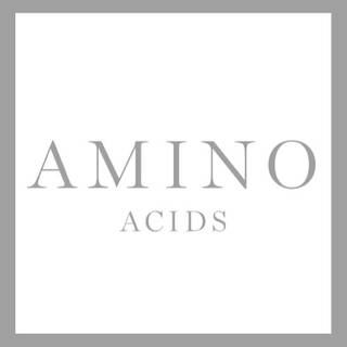 Texto alternativo: Logo que dice "AMINO ACIDS" en letras grandes y estilizadas.