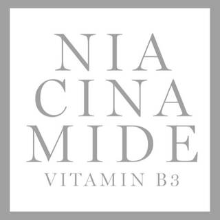 Texto alternativo: Logotipo con la palabra "NIACINAMIDE" y "VITAMINA B3" en letras modernas sobre un fondo blanco.